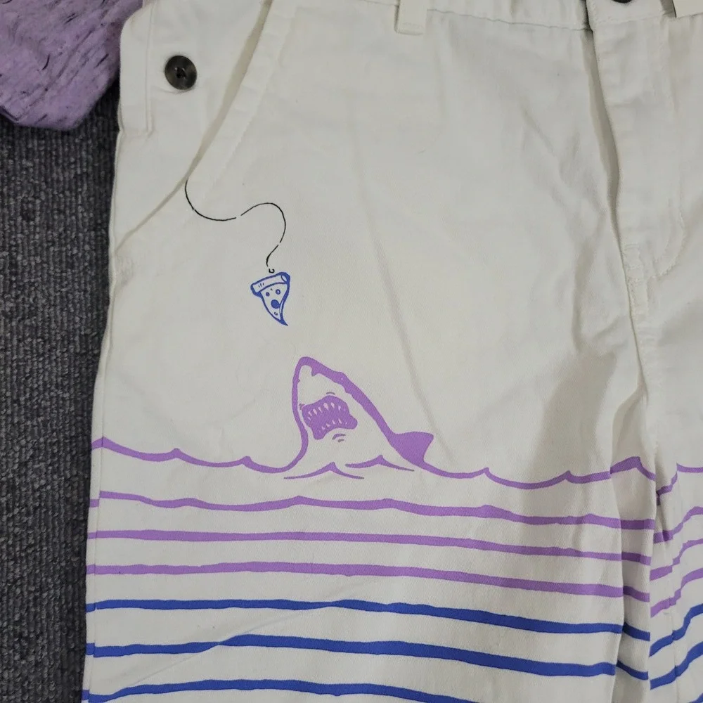 Cat & Jack Size 16 Short Set Boys Purple Space Dye Tee Shark Pizza White Shorts